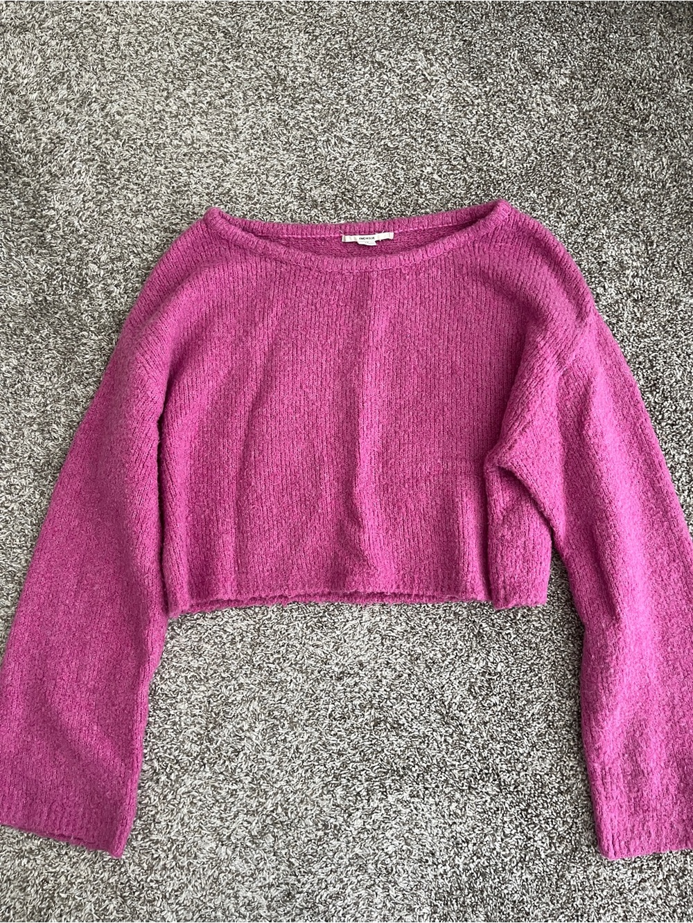 Kimchi Blue Pink Cropped Pink Fuzzy Knit Sweater